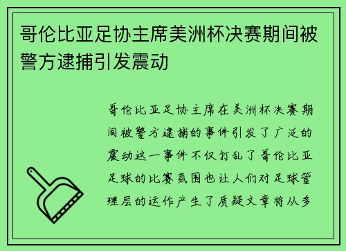 哥伦比亚足协主席美洲杯决赛期间被警方逮捕引发震动
